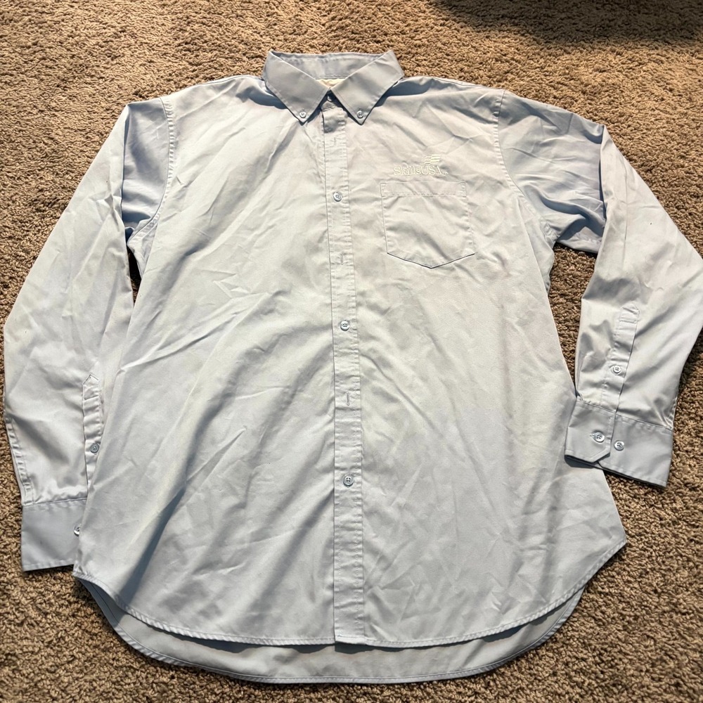 SkillsUSA Mens Light Blue Button Front Dress Shirt Embroidered Logo Size XL